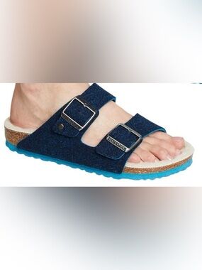 Birkenstock Arizona Rivet Wool Felt Two Strap Sandals (Doubleface Blue) Size 36